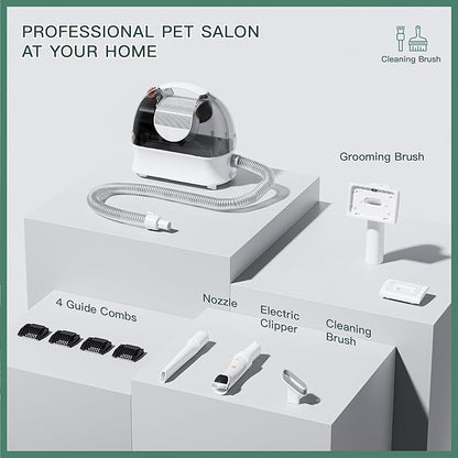 Pet Grooming Kit, Professional Dog Clippers Vacuum Suction 99% Hair, 3L Large Dust Cup Dog Grooming Vacuum for Shedding with 5 Pet Grooming Tools, Low Noise Pet Grooming Supplies (White)