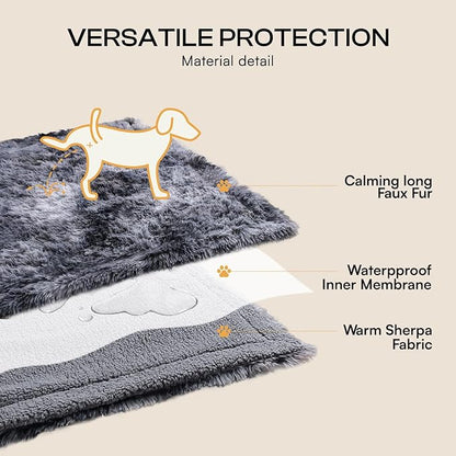 Luciphia Large Waterproof Dog Blanket Pet Washable Liquid Proof Furniture Protector Small Shaggy Plush Calming Long Faux Fur Bed Cover for Couch Cat Blankets for Kitten Doggy, Tie-dye Grey, 30" x 40"