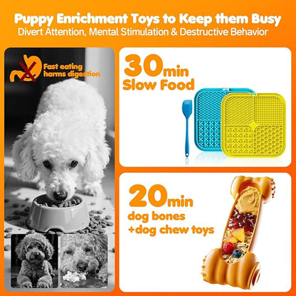 Dog Enrichment Toys 6 Pack - Dog Toys to Keep Them Busy, Lick Mat, Ball & Bowl with Peanut Butter,Frozen Treat Puzzle Dispenser for Anxiety Relief, Reduce Boredom, Perfect for Bathing Grooming