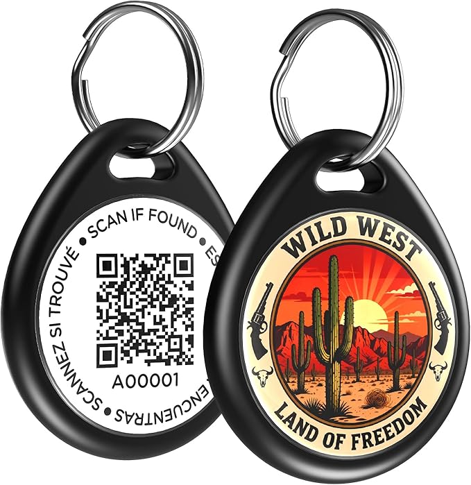 Dog Tags Personalized for Pets, Cactus QR Code Dog Name Tags for Pet Collar, Online Profile, Scan Location Alerts, (Black Cactus)