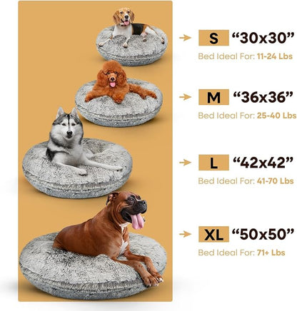 Bessie and Barnie - Luxury Extra Plush Faux Fur Bagel Pet/Dog Bed (Frosted Snow, S)