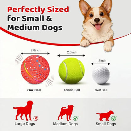 Interactive Dog Toys Dog Ball - Smart Moving Bouncing Dogs Ball with RGB Lights, E-TPU Material, 3 Play Modes Automatic Rolling Balls Toy for Small Medium Dogs Keep Them Busy(Red)
