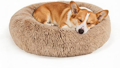 NEWBULIG 37.4x37.4 Inch Dog Bed Large Sized Dog, Donut Shape Cat Beds for Indoor Cats with Washable, Anti-Slip, Faux Fur