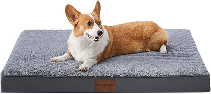 Waterproof Dog Beds for Large and Extra Large Dogs - Orthopedic Washable Crate Pad 44 inch, XL-Plus Egg Crate Foam Pet Bed Mat with Removable Cover, Anti-Slip Kennel Pad, 44''×32'', Grey