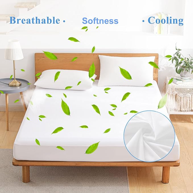 2 Pack King Size Premium Waterproof Mattress Protector, Soft Breathable Mattress Pad, Noiseless Waterproof Bed Cover - Stretch to 21" Fitted Deep Pocket Mattress Protection