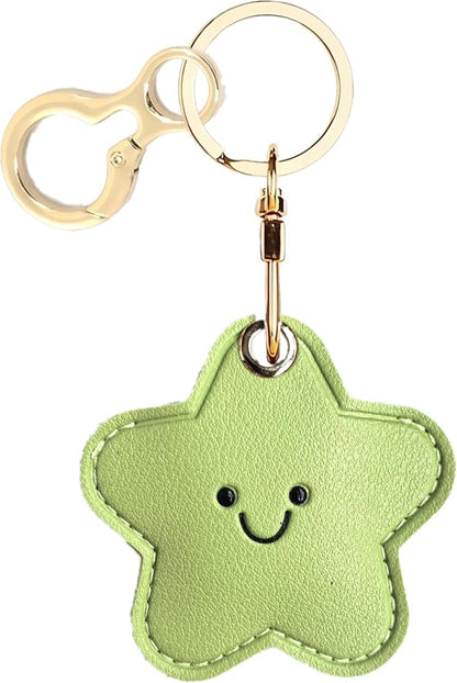 Leather Keychain Holder Case Compatible with AirTag,Cute Protective Cover with Keyring,Anti-Scratch Finder GPS Tracker Case for Wallet Keys,Bag,Pets,Backpack(Green Star)