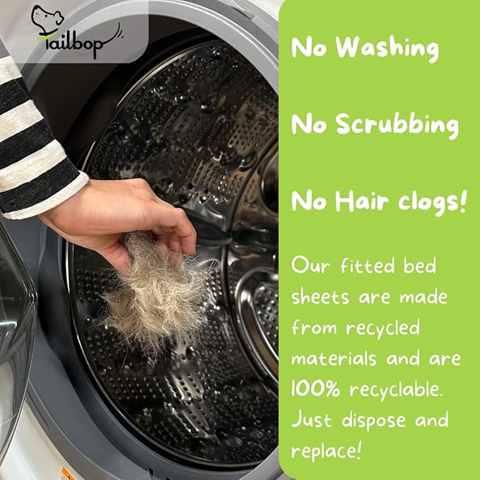 Tailbop Disposable Pet Bed Covers, Fits All Dog and Cat Beds or Mats, Rectangular or Round. Waterproof, Odor and Dirt Resistant, 100% Recyclable, 3 Pack (L-XL)