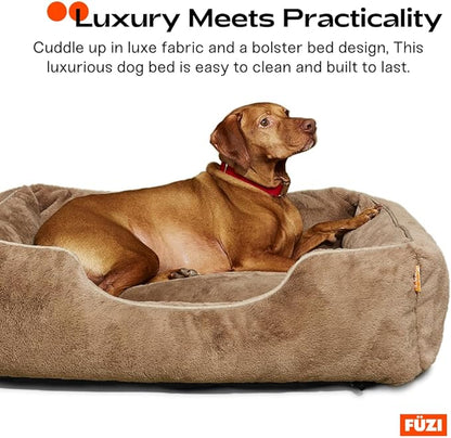 FUZI Luxury Aesthetic Dog Bed for Large Dogs with Washable Cover, Pet Couch, Pet Bed with Sides, Non-Slip Bottom, Soft and Durable Calming Dog Bed, Faux Fur Cover, Large 35.6x28.5x9.5 Light Grey