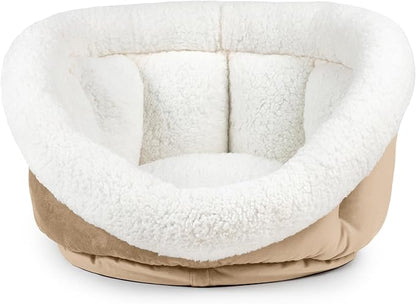 Sherry Kline Small Cuddler Cup Pet Bed: Cozy Retreat with Deep Cushioning, Secure & Snug Space for Nap or Lounge, Easy in 'n' Out Access, Polyester Fiber, Round Shape (Taupe)