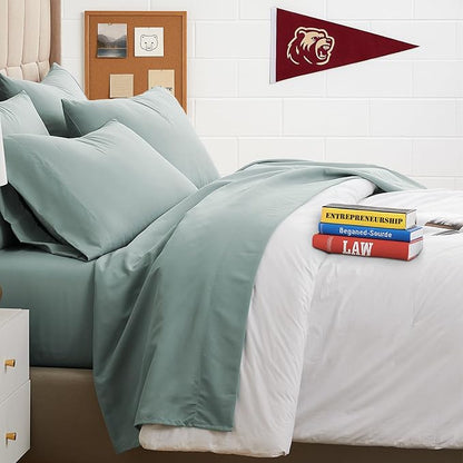 Southshore Fine Living, Inc. 4-Piece Dorm Sheets Twin XL Set, 21" Extra Deep Pocket Twin XL Fitted Sheet, Microfiber Bedding, Steel Blue Pillow Cases Standard Size Set of 4, Steel Blue Sheets