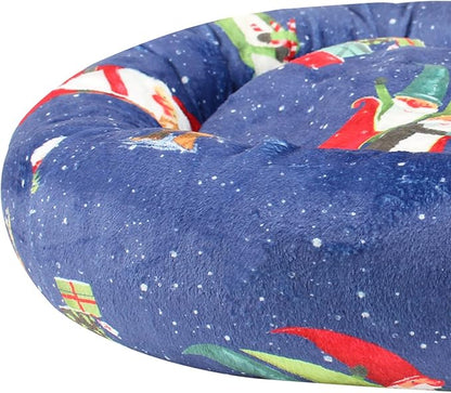 Levtex Home - Gnome for The Holidays - 23in x 14in x 6in - Pet Bed - Playful Christmas Gnomes - Blue, Red, White, Green, Teal, Taupe - 100% Polyester Velour