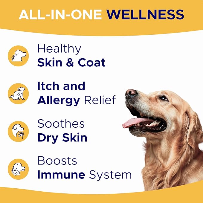 Omega 3 Alaskan Fish Oil Treats for Dogs (360 Ct) - Dry & Itchy Skin Relief + Allergy Support - Shiny Coats - EPA&DHA Fatty Acids - Natural Salmon Oil Chews - Hip & Joint Support - Salmon Flavor