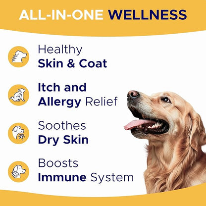 Omega 3 Alaskan Fish Oil Treats for Dogs (360 Ct) - Dry & Itchy Skin Relief + Allergy Support - Shiny Coats - EPA&DHA Fatty Acids - Natural Salmon Oil Chews - Hip & Joint Support - Salmon Flavor
