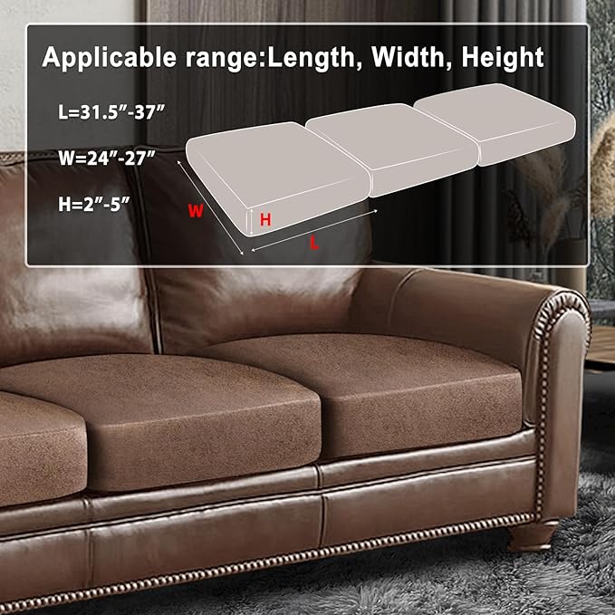 ANARACHON Leather Look Couch Cushion Covers Sofa Seat Slipcovers Sets Couches Furniture Protector for Sectional Armchair Loveseat Pets Kids Stretch Spandex Fabric (3 Cushion XL Sofa, Brown)