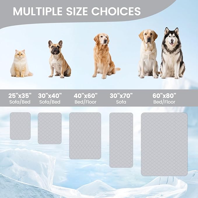 Cozy Bliss Deluxe Leakproof Cooling Blanket for Large Dogs Q-Max 0.5, Soft & Durable Washable Pet Cooling Mat for Hot Weather, Livingroom, Couch & Bed Protector for Cats, Silver Grey, 40"x60"