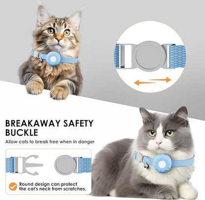 Cat Tracker, GPS Tracker Compatible with Apple Find My App(Only iOS), Waterproof Cat Trackers Collar with Bell and Safety Elastic Buckle,No Monthly Fee,Territory & Location History, Smart Alerts, Blue