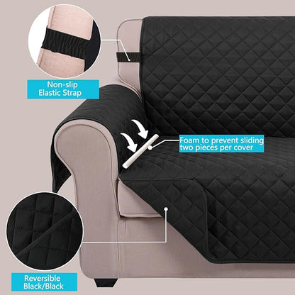 U-NICE HOME 4 Seater Sofa Cover 91 Inch Large Couch Covers for 4 Cushion Couch with Elastic Straps Water Resistant Furniture Protector Cover for Pets Cat (Sofa XX-Large, Black/Black)