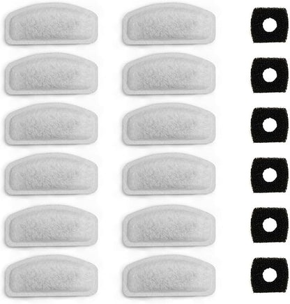 Cat Water Fountain Filter Pet Drinking Fountain Filter, Replacement Filters for D30 67oz/2L Automatic Carbon Pet Water Fountain Filters, Triple Filtration 12 Pack (6Pcs Black Sponge)