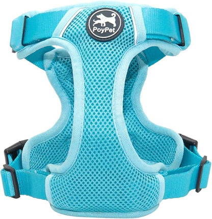 PoyPet Reflective Soft Breathable Mesh Dog Harness No Choke Double Padded Vest Adjustable(Light Blue,L)