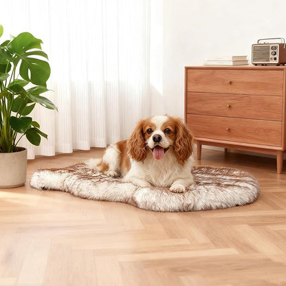 Faux Fur Dog Bed for Large Dogs, Fluffy Luxury Dog Mattress, Fuzzy Dog Bed Mat Soft Flat Dog Beds, Extra Large Plush Orthopedic Dog Bed, Washable and Waterproof Pet Dog Mat Bed, Brown, 40"