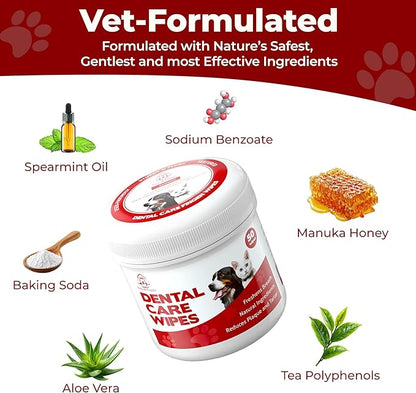 Pets & Pupps Dog Teeth Cleaning Wipes, Cats & Dogs Tooth Brushing Kit to Remove Plaque & Tartar Buildup, Dog Toothbrush and Toothpaste Alternative for Dog Breath Freshener & Dental Care - 50 Count