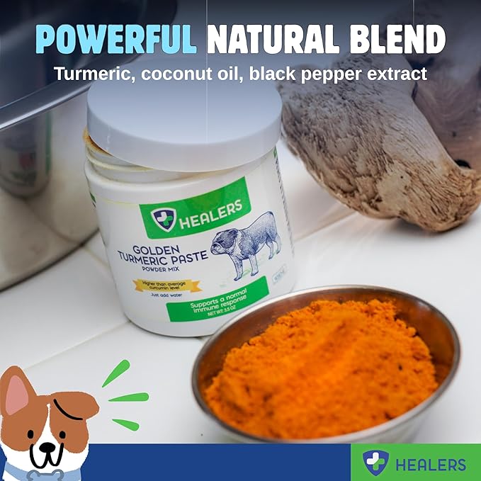 Healers Turmeric Golden Paste for Dogs – Arthritis & Joint Support, Skin & Coat Health, Digestive & Immune Boost with Coconut Oil & Black Pepper Extract – Natural Pet Supplement, 3.5 oz Powder