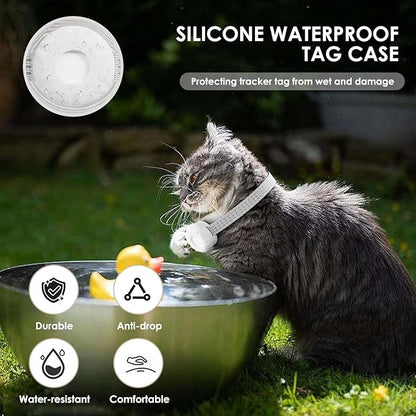 Smart Cat GPS Tracker, Cat Tracker Collar with Safety Elastic Buckle, Compatible with Apple Find My App (Only iOS), No Monthly Fee, Waterproof (White Tracker, White Cat Collar)