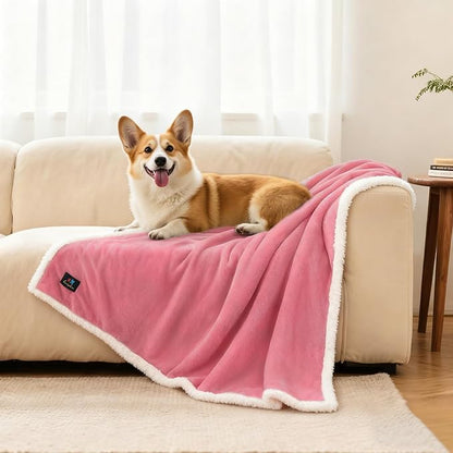 Luciphia Waterproof Bed Blanket Washable,Soft Sherpa Fleece Puppy Reversible Throw Blankets for Medium Large Dog Cat,Furniture Cover Protector Couch from Liquid Pee and Pet Fur,Pink White,65" x 57"