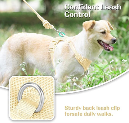 No Pull Dog Harness for Small Medium Large Dogs - Adjustable 2 Layer Mesh Dog Vest with Dual Clip, Escape Proof, Quick Release, Lightweight Breathable Mesh for Walking Hiking (Light Yellow,L)
