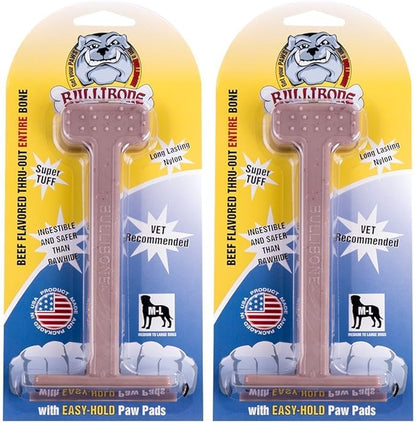Bullibone Nylon Dog Chew Toy for Aggressive Chewers - Dental Hygiene Bone with Beef Flavor, Durable Tough Chew Toys for Large Dogs, Indestructible Dog Bone - 2 Pack