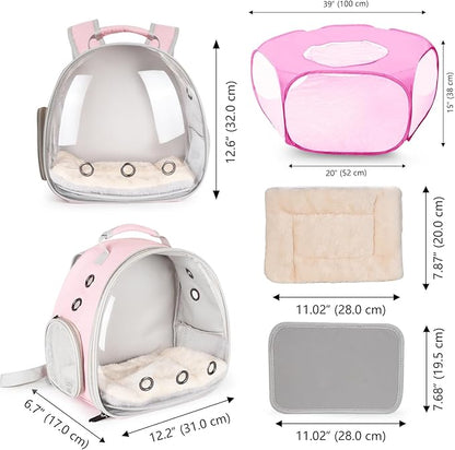 2-Pack Guinea Pig Carrier Backpack and Playpen with Lid, Breathable Pet Playpen Pop Open Exercise Fence, Portable Small Animal Cage for Rabbits, Chinchillas, Squirrel, Lizard, Sugar Glider