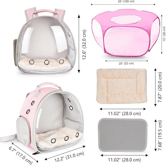 2-Pack Guinea Pig Carrier Backpack and Playpen with Lid, Breathable Pet Playpen Pop Open Exercise Fence, Portable Small Animal Cage for Rabbits, Chinchillas, Squirrel, Lizard, Sugar Glider