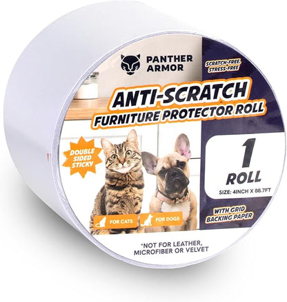 Extra Long Roll Cat Scratch Furniture Protector Tape – Single-Sided Anti-Scratch Furniture Guard (88 ft) – Clear, Flexible & Easy to Cut – Not for Leather, Velvet, Microfiber