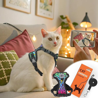 BEAUTYZOO Cat Harness and Leash for Walking, Escape Proof Soft Adjustable Vest Harnesses for Medium Large Cats, Easy Control Breathable Reflective Strips Jacket, Leopard, M