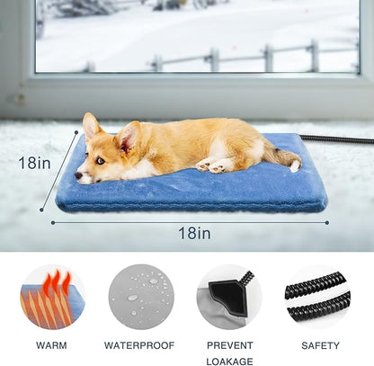 Pet Heating Pad for Cats & Dogs - Indoor/Outdoor Warming Pad, Waterproof & Chew Resistant, Perfect for Puppy & Kitten - 18 * 18inch Blue