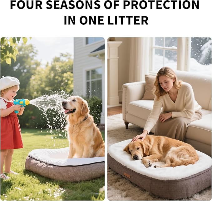 Ultra-Luxury Dog Bed, Comes with Two Kinds of Removable Cushions, Warm in Winter and Cool in Summer, Wear-Resistant and Tear-Resistant Supportive Pet Sofa with Non-Slip Bottom, 35inch