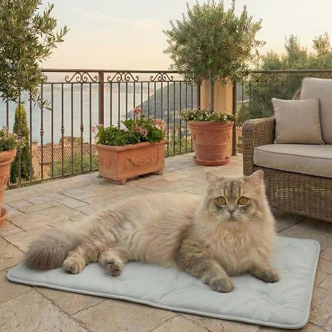 Self Cooling Mat for Dogs & Cats, 31x28.5 Soft Breathable Cold Crate Pad for Pet, Portable Washable Kennel Bed for Outdoor Summer with Non-Slip Bottom and Chill Cool Fiber, Light Gray