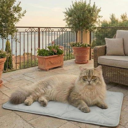 Self Cooling Mat for Dogs & Cats, 31x28.5 Soft Breathable Cold Crate Pad for Pet, Portable Washable Kennel Bed for Outdoor Summer with Non-Slip Bottom and Chill Cool Fiber, Light Gray