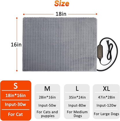 Cat Heating Pad, Waterproof Heated Cat Dog Bed with Adjustable Temperature & Timer, Electric Pet Mat for Indoor Cats Dogs, Chew Resistant Steel Cord（Small: 18"x16" Gray）