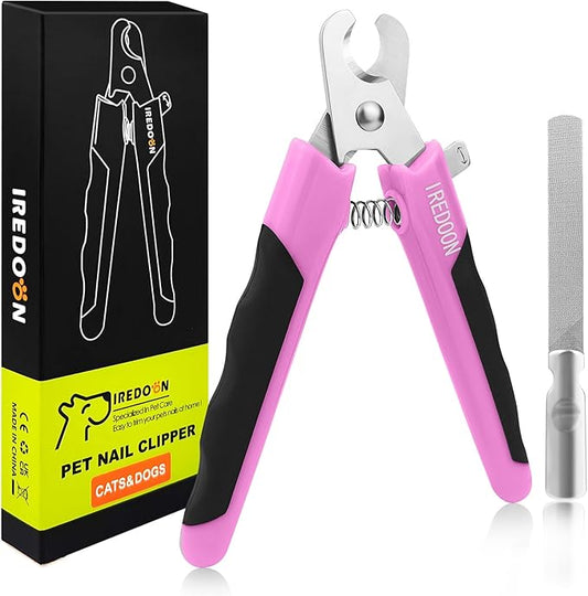 IREDOON Dog & Cat Nail Clippers, 4Cr13 Stainless Steel Razor Sharp Blade - Professional Pet Grooming Tool with Nail File, Small Hand Friendly & Non-Slip Grip (Pink)
