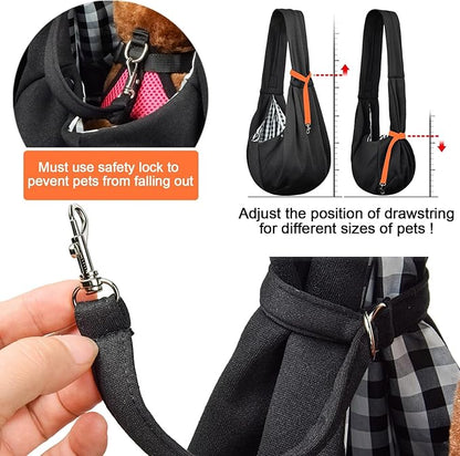 Tomkas Small Dog Sling Carrier - Zipper Pocket & Classic Strap - for 3-10 lbs Pets(Black)