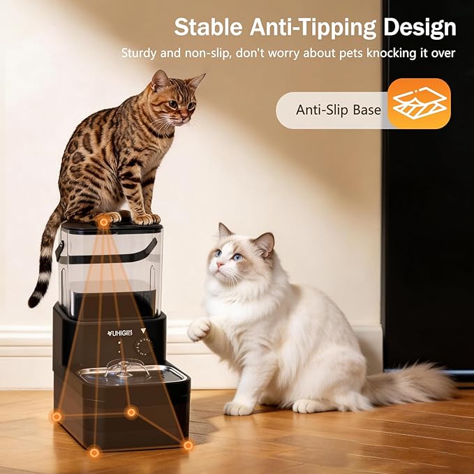 Wireless Cat Water Fountain, Wastewater Separation No Filter Cotton 3L Automatic Cat Water Dispenser Ultra Quiet Stainless Steel Pet Water Fountain for Cats Small Dogs Multiple Pets Indoor