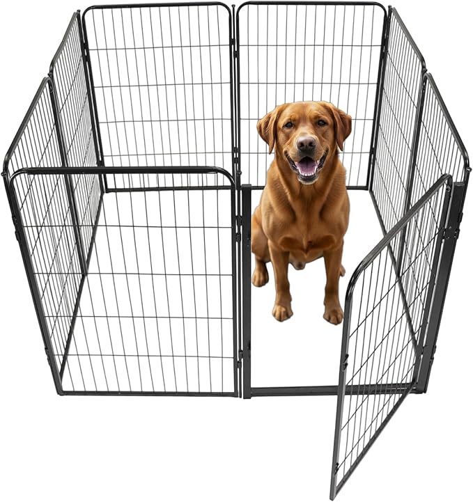 Dog Playpen - 40 inch, 8 Panel Portable Black Metal Pet Play Pen for Small Dogs & Puppies - Indoor/Outdoor Kennel Cage | Anti-Rust - Tool Free Setup for Home, Yard, RV, or Camping