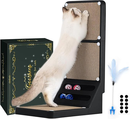 Goosheep Cat Scratching Board Kitten Scratching Ball Wall Scratchers for Indoor Cats L Shaped Cat Scratcher Cats with Scratcher Pads Black