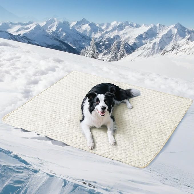 Soulbond Cooling Mat for X-Large Dogs - 50"x60" Washable Cooling Pad for Dogs & Cats, QMAX>0.3, Anti-Slip Bottom, Portable Summer Cool Pet Bed Pad for Outdoor/Indoor/Cars/Travel Use, Pearl White