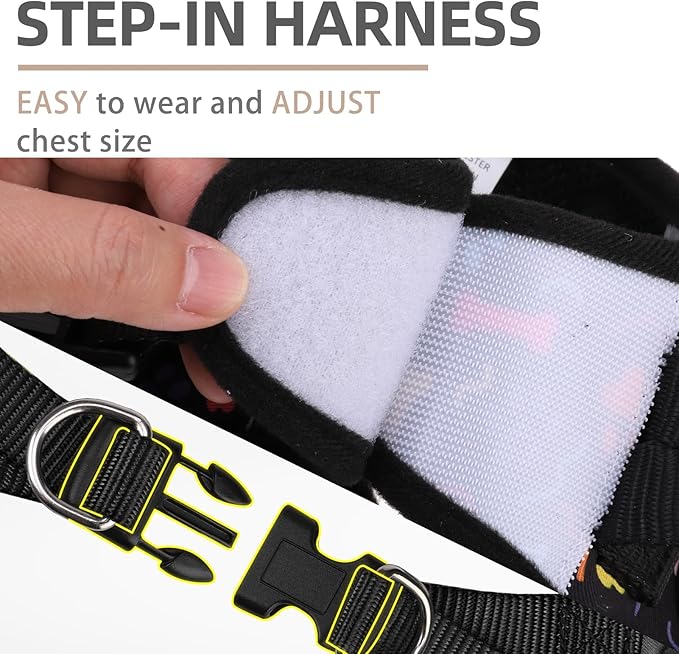PUPTECK Dog Harness and Leash Set for Small Medium Dogs No Pull Step-in Soft Mesh Puppy Cat Vest Harnesses Reflective at Night, Black Paw, XS