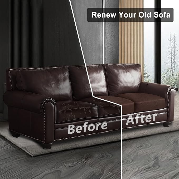 ANARACHON Leather Look Couch Cushion Covers Sofa Seat Slipcovers Sets Couches Furniture Protector for Sectional Armchair Loveseat Pets Kids Stretch Spandex Fabric (3 Cushion Sofa, Chocolate)