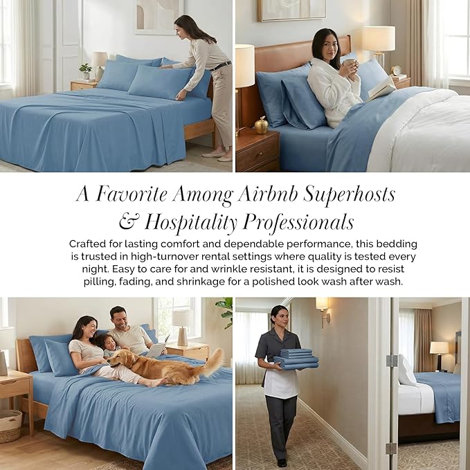 Southshore Fine Living, Inc. Extra Deep Pocket Twin XL Sheets Set, 4-Piece Ultra-Soft Microfiber Blue Bed Sheets with 21" Deep Twin XL Fitted Sheet, Oversize Flat Sheet, 2 Pillowcases, Coronet Blue