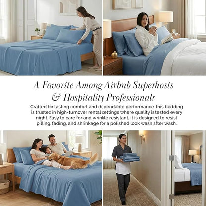 Southshore Fine Living, Inc. Extra Deep Pocket Twin XL Sheets Set, 4-Piece Ultra-Soft Microfiber Blue Bed Sheets with 21" Deep Twin XL Fitted Sheet, Oversize Flat Sheet, 2 Pillowcases, Coronet Blue