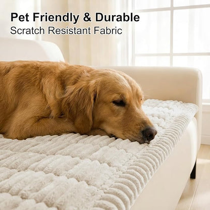 Smiry Couch Cover for Dogs Washable, Non Slip Fuzzy Pet Couch Covers for 3 Cushion Sofa Pet Friendly, Thick Soft Sofa Slipcovers Cushion Protector (White, 27.6" x 70.9")